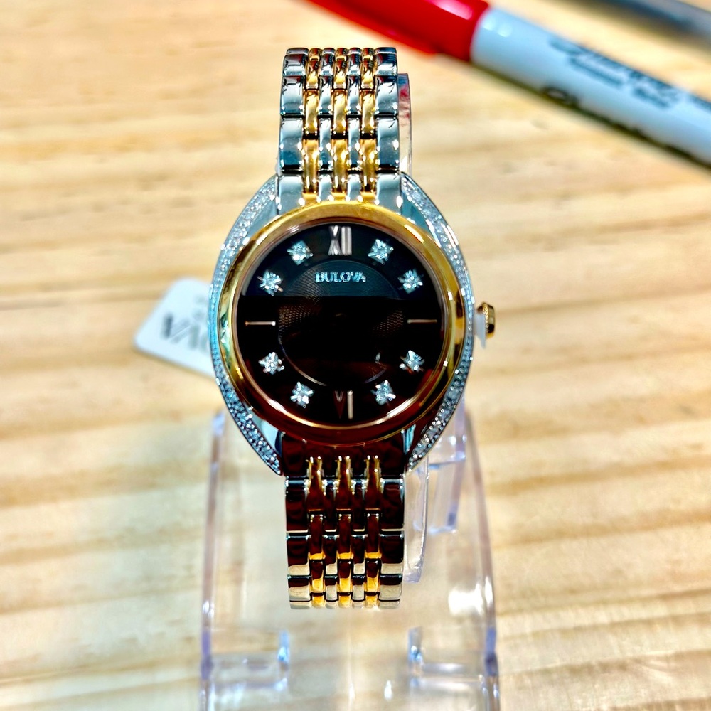Bulova 98R230 30mm Rose Gold Stainless  w/ Silver/Rose Gold Stainless Diamonds